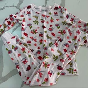 Old Navy White Kids Pajama Set with Red, Green and Pink Garden Print